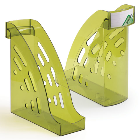 Лоток вертикальный для бумаг СТАММ "Торнадо", ширина 95 мм, тонированный зеленый лайм, ЛТ406