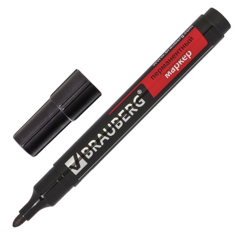 Маркер перманентный BRAUBERG "Contract", круглый наконечник 3мм, черный
