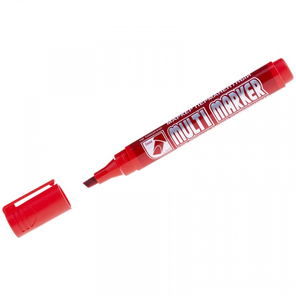Маркер перманентный Crown "Multi Marker Chisel" красный, скошенный, 5мм