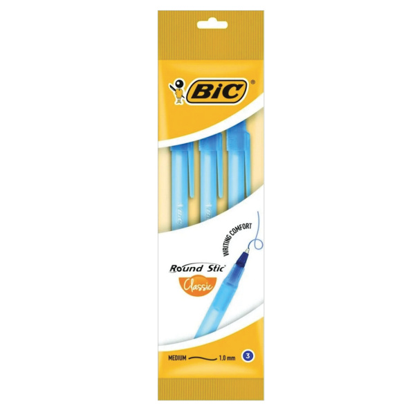 Ручки шариковые BIC "Round Stic", НАБОР 3 шт., СИНИЕ, узел 1 мм, линия письма 0,32 мм, пакет, 902152 Ручки шариковые BIC "Round Stic", НАБОР 3 шт., СИНИЕ, узел 1 мм, линия письма 0,32 мм, пакет, 902152