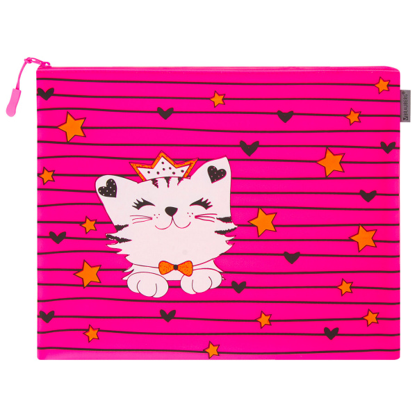 Папка для тетрадей A4 BRAUBERG, мягкий, водонепроницаемая молния, Cat, 34х26 см, 229262