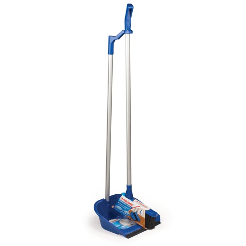 Совок д/мусора ЛАЙМА "Дом и офис" со щеткой-сметкой, алюм.ручка 70см, пластик, резин. кромка,601472