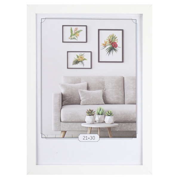 Рамка 21х30см РМДФ, багет 18 мм, KLERK с небьющимся оргстеклом, белая, 20885