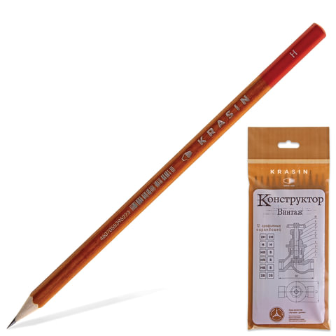 Карандаши  ч/гр КРАСИН, НАБОР 12 шт., "Конструктор", 2Н-2В, заточенные, 177 мм, С-350