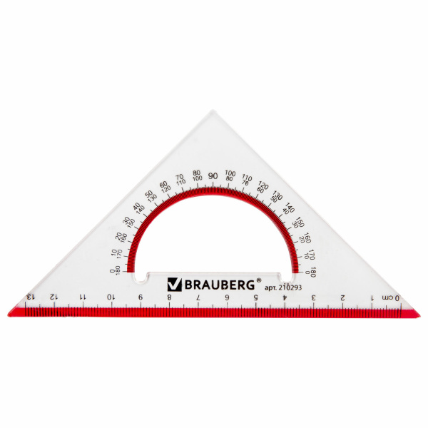 Треугольник BRAUBERG "Сrystal" с трансп. 45*13см прозр. с выдел. шкалой, упак. с европодвесом,210293