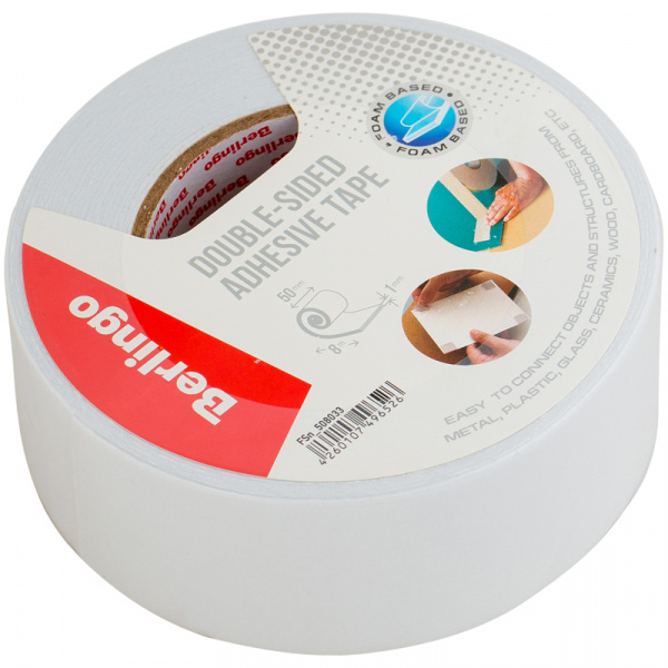 Клейкая лента двусторонняя 50мм* 8м, на вспененной основе, 1мм, Berlingo