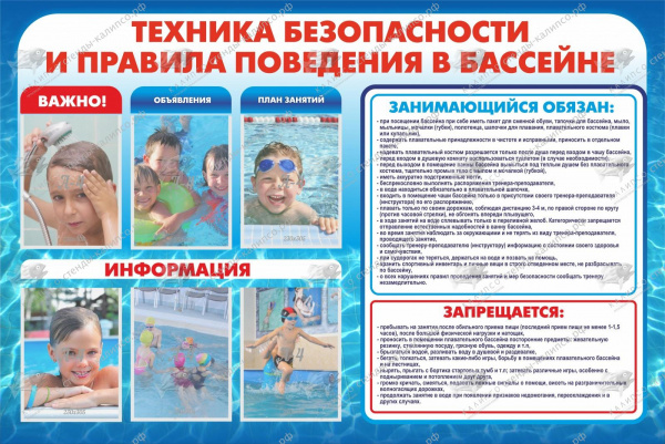 Стенд "Техника безопасности и правила поведения в бассейне", 1,5x1 