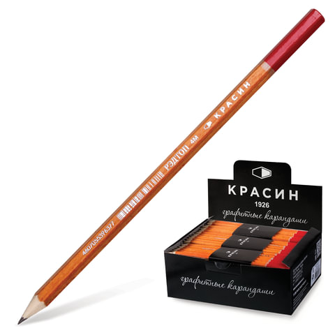Карандаш ч/гр КРАСИН "Конструктор", 4В, тонир. корпус, без рез, заточ, 176 мм,ш/к 6377