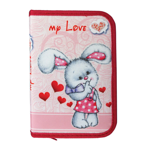 Пенал 1 отделение, откидная планка, для начальной школы, девочка, Зайка, 19*13 см, ПН-4702