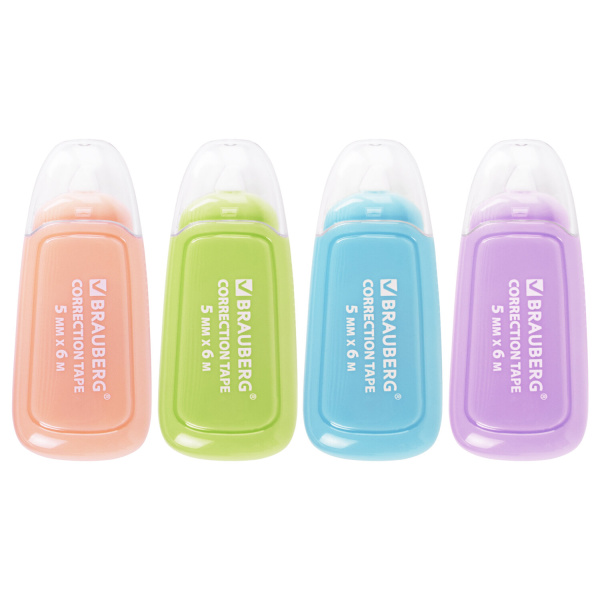 Корректирующая лента BRAUBERG COMPACT PLUS PASTEL, 5 мм х 6 м, корпус ассорти, блистер, 270551 