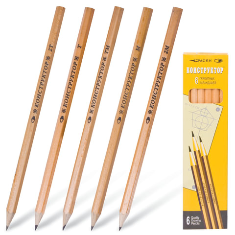 Набор карандашей ч/гр (Красин)  6шт. "Конструктор", ТМ-2шт., 2М, 2Т, М, Т карт.упак. С-357 177мм