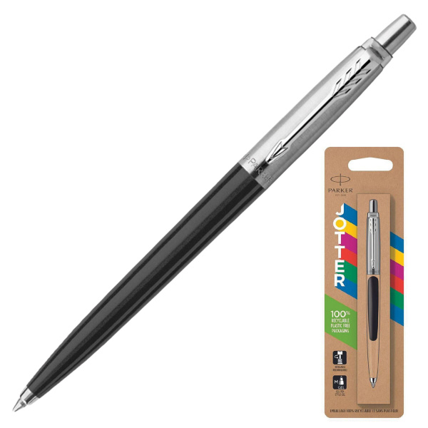 Ручка шариковая PARKER "Jotter Plastic CT", корпус черный, детали нержавеющая сталь, блистер, синяя, Ручка шариковая PARKER "Jotter Plastic CT", корпус черный, детали нержавеющая сталь, блистер, синяя,