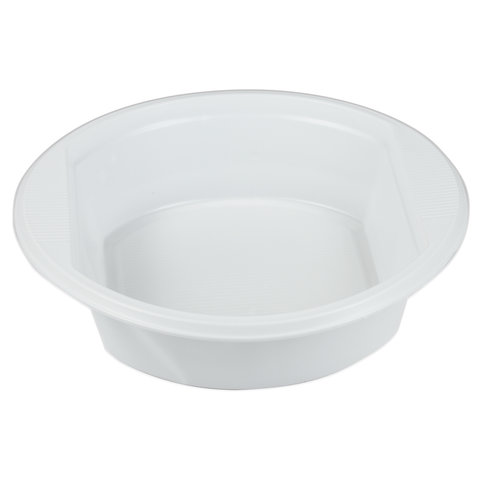 Одноразовые тарелки, КОМПЛЕКТ 1250шт. (25уп по 50), Эконом, пластик. суповые, 0,5л, белые, ПС, шк220