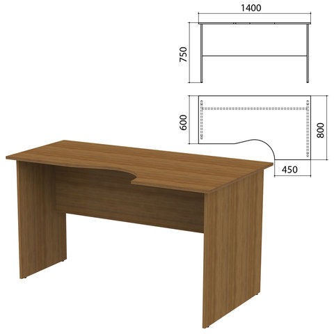 Стол письменный эргономичный "Канц", 1400х800х750 мм, правый, цвет орех