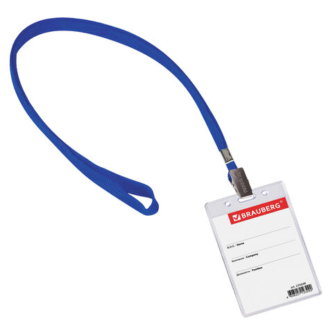 Бейдж BRAUBERG 60х90мм вертикальный, на синей ленте 45см