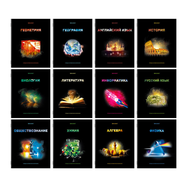 Тетради предметные, КОМПЛЕКТ 12 ПРЕДМЕТОВ, "SHADE", 48 л., глянцевый УФ-лак, BRAUBERG