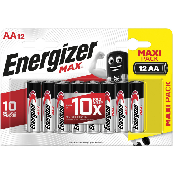Батарейки, ENERGIZER Max, AA (LR06, 15А), алкалиновые, пальчиковые, блистер, E301531