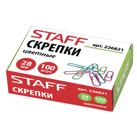 Скрепки STAFF 28 мм, цветные, 100 шт., в картонной коробке, Manager