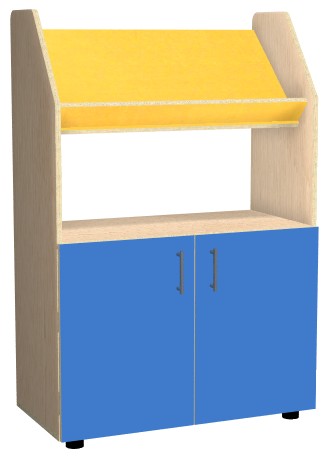 Стеллаж-витрина книжная с дверцей. Цвет: клен, синий, кремовый. Размеры: 800x400x1200мм.