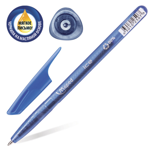 Ручка шариковая масляная MAPED (Франция) "Green Ice", корпус прозр, трехгран, 0,6мм, 224430, синяя