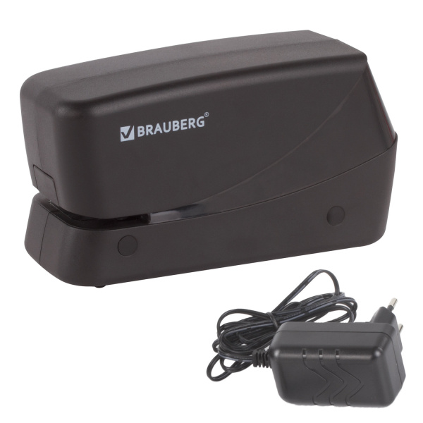 Степлер ЭЛЕКТРИЧЕСКИЙ №24/6, 26/6 BRAUBERG, до 20 листов, питание от сети/4 батареек АА, черный