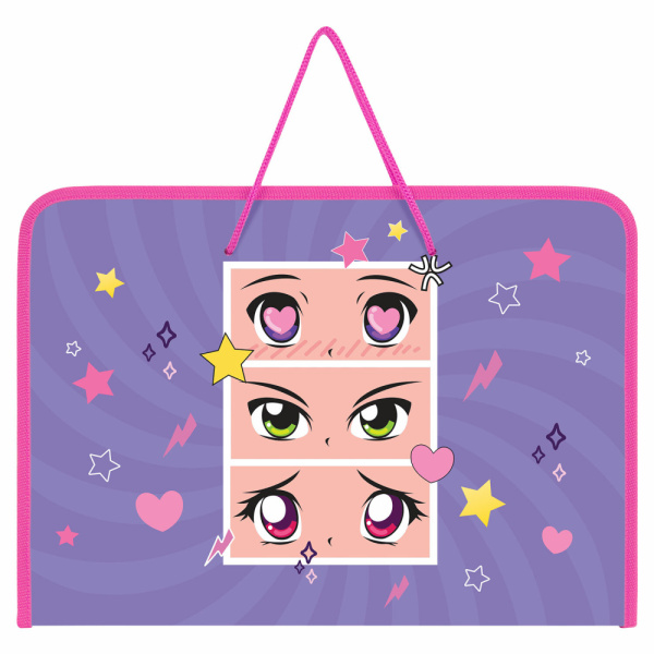 Папка для труда на молнии с ручками ПИФАГОР А4, 1 отделение, пластик, органайзер, "Anime eyes", 2722