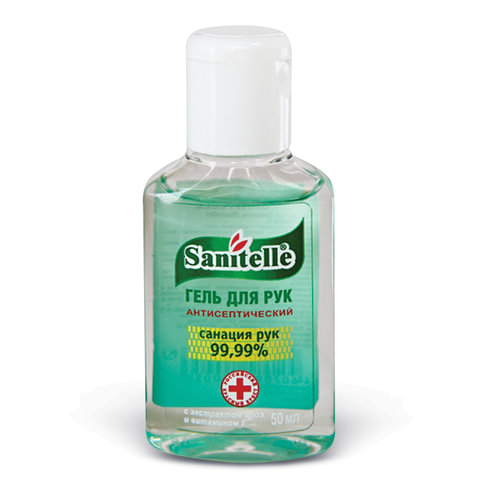 Гель для рук антисептический SANITELLE (Санитель) 50 мл, "Алоэ", с витамином Е, ш/к 60060
