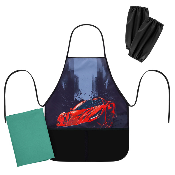 Набор для уроков труда BRAUBERG KIDS, клеенка ПВХ, накидка фартук с нарукавниками, "Red car", 272363 Набор для уроков труда BRAUBERG KIDS, клеенка ПВХ, накидка фартук с нарукавниками, "Red car", 272363