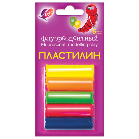 Пластилин ЛУЧ "Флюрисветики", флюоресцентный, 5 цв., 64г, блистер, 12С764-08