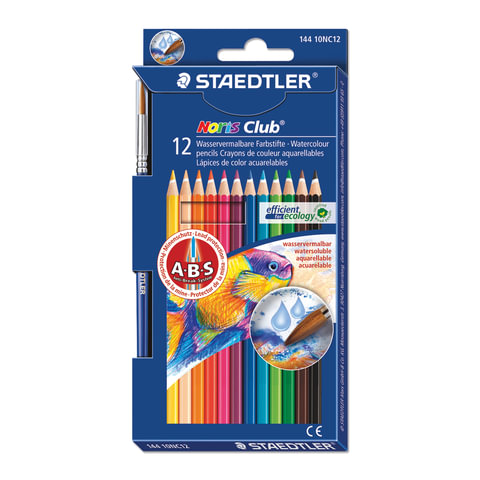 Карандаши цветные акварельные STAEDTLER (Штедлер,Германия) "Noris club",12цв+кисть,заточ,144-10NC12