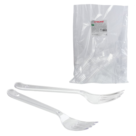 Одноразовые вилки СТАНДАРТ 180мм, КОМПЛЕКТ 48шт, ЛАЙМА, пластиковые, прозрачные, 602653 