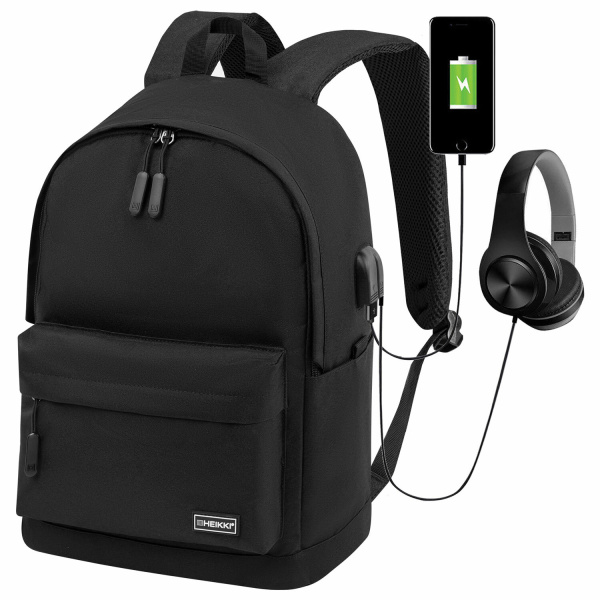 Рюкзак HEIKKI ACTIVE (ХЕЙКИ) универсальный, отделение для ноутбука, USB-порт, черный, 44х31х14 см, 2 Рюкзак HEIKKI ACTIVE (ХЕЙКИ) универсальный, отделение для ноутбука, USB-порт, черный, 44х31х14 см, 2
