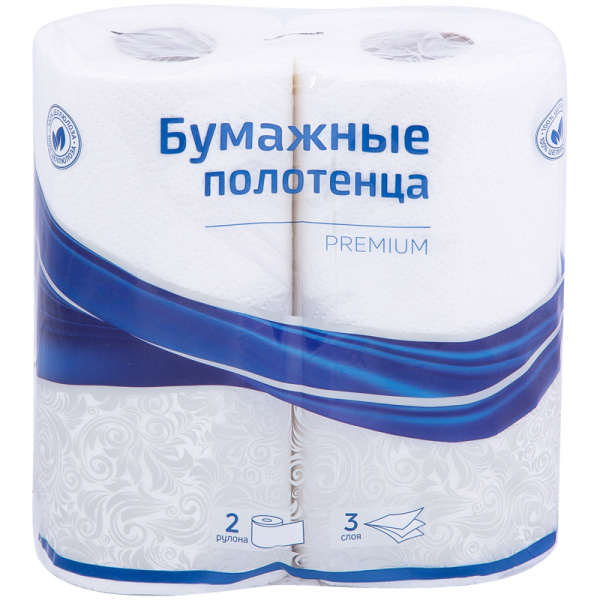Полотенца бумажные в рулонах OfficeClean "Premium", 3-слойные, 11м/рул, тиснение, белые, 2шт