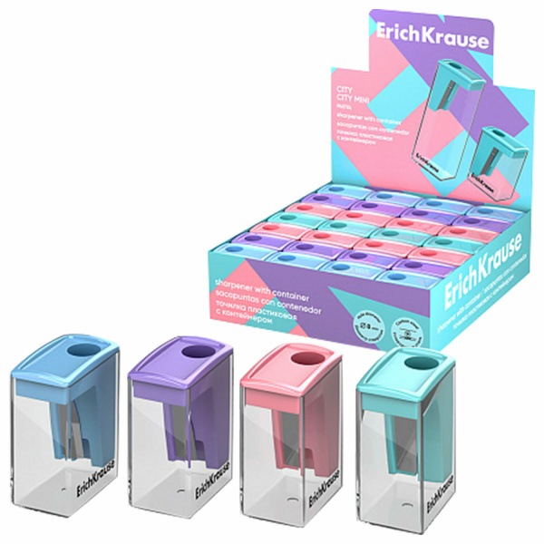 Точилка ERICH KRAUSE "City Mini", с контейнером, пластиковая, корпус ассорти, 61277 Точилка ERICH KRAUSE "City Mini", с контейнером, пластиковая, корпус ассорти, 61277