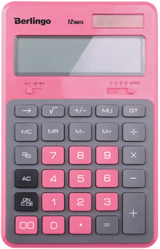 Калькулятор настольный Berlingo "Hyper", 12 разр., двойное питание, 171*108*12, розовый
