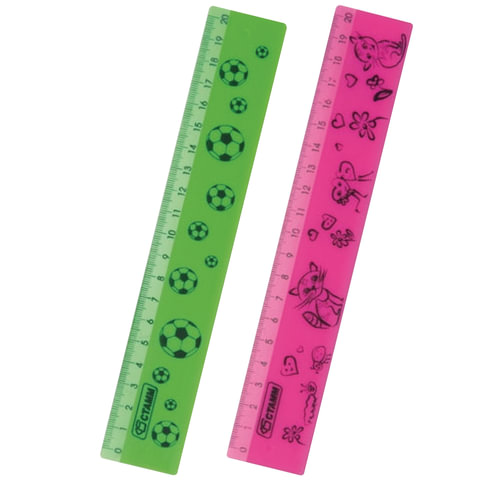 Линейка СТАММ "Neon", 20 см, широкая, непрозрачная, с рисунками ассорти, ЛН102  Линейка СТАММ "Neon", 20 см, широкая, непрозрачная, с рисунками ассорти, ЛН102