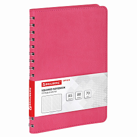Бизнес-тетрадь А5 80л. на спирали BRAUBERG "Office PRO", гибкая, под кожу, розовая