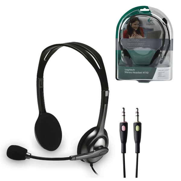 Наушники с микрофоном (гарнитура) LOGITECH H110, проводные, 1,83м, jack 3,5мм, черные