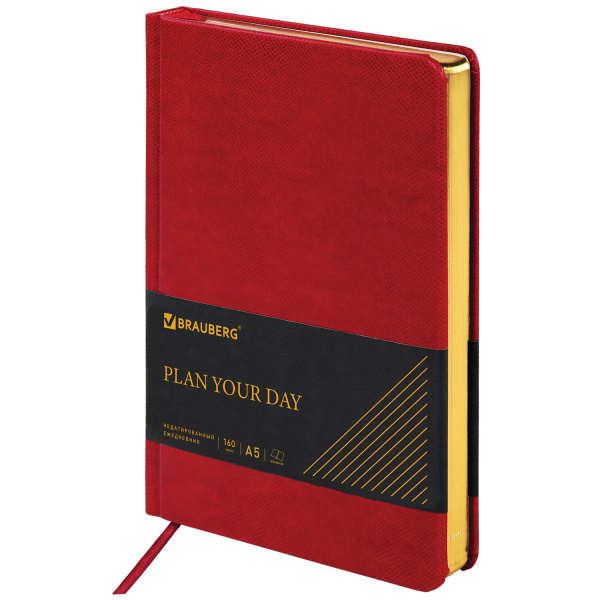 Ежедневник недатированный А5 (138х213мм) BRAUBERG "Iguana" под кожу, 160 л., красный