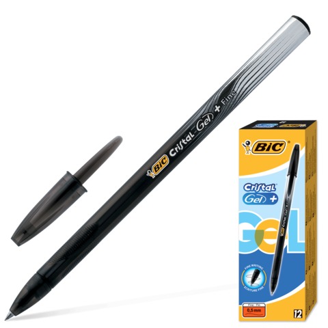 Ручка гелевая BIC "Cristal Gel+", корпус черный, полупрозрачный, толщ. письма 0,5мм, 905490, черная