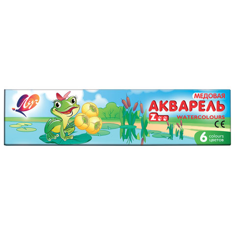 Краски акварельные ЛУЧ "Zoo", 6цв, медовые, картонная коробка, с кистью, 22С1415-08 Краски акварельные ЛУЧ "Zoo", 6цв, медовые, картонная коробка, с кистью, 22С1415-08
