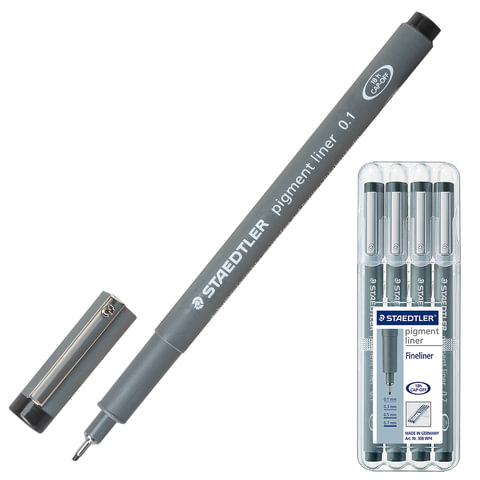 Ручки капиллярные STAEDTLER (Штедлер,Германия), НАБОР 4шт, толщ.письма 0,1/0,3/0,5/0,7мм,308WP4, чер Ручки капиллярные STAEDTLER (Штедлер,Германия), НАБОР 4шт, толщ.письма 0,1/0,3/0,5/0,7мм,308WP4, чер