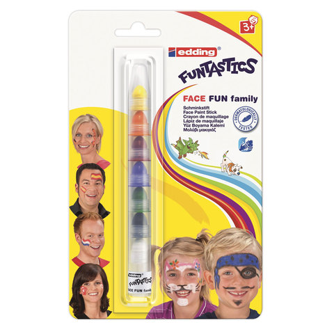 Грим для лица EDDING FUNTASTICS, 7 цв. (желт,оранж,красн,син,зелен,черн,бел), блистер, E-47FUN/1-B
