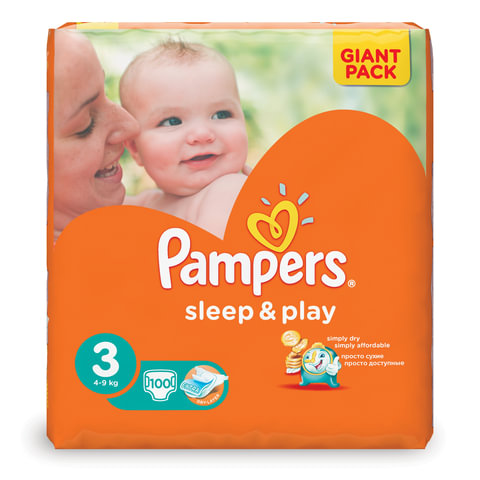 Подгузники КОМПЛЕКТ 100 шт. PAMPERS (Памперс) Sleep&Play, размер 3 (4-9 кг)