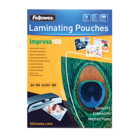Пленки-заготовки д/ламинир-я FELLOWES, КОМПЛЕКТ 100шт, для формата А5, 100 мкм, FS-53510