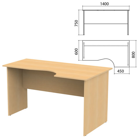 Стол письменный эргономичный "Канц", 1400х800х750 мм, правый, цвет бук