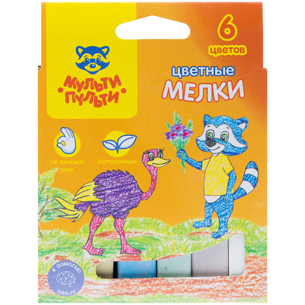 Набор цветного мела Мульти-Пульти "Енот в Австралии", 6цв., картонная коробка, европодвес Набор цветного мела Мульти-Пульти "Енот в Австралии", 6цв., картонная коробка, европодвес