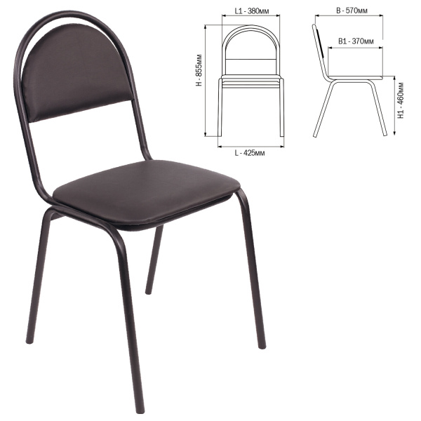 Стул для посетителей РС00М, черный каркас, кож.зам черный, ш/к 33314