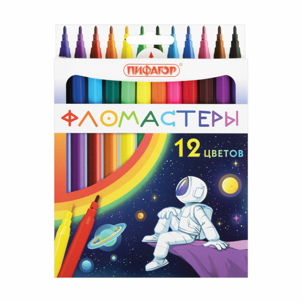 Фломастеры ПИФАГОР  "Космическая одиссея", 12 цветов, вентилируемый колпачок, 152444