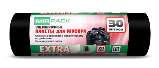 Мешки д/мусора 30л "EXTRA" в рулоне 20 штук, ПНД, 12 мкм,  50х60 см, чер шк 1195